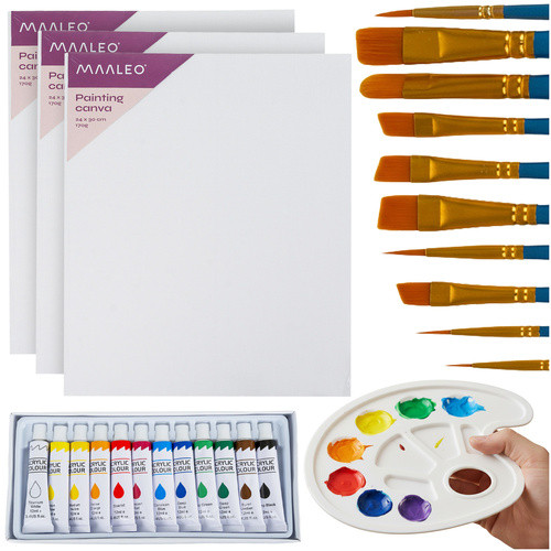 Set pentru pictura, panza 30x40cm, paleta, vopsea acrilica, pensule, multicolor - imagine 9